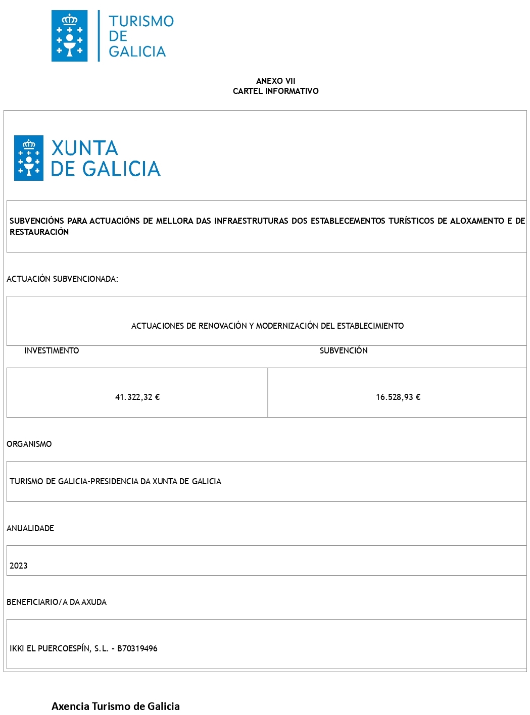 Subvención Xunta de Galicia